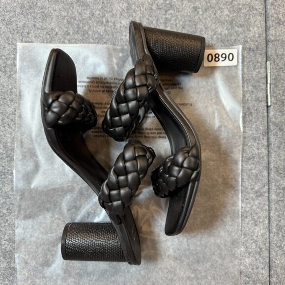 A New Day Basil Womens US 8.5 Slide Sandals Black Leather Braided Double Strap - Picture 6 of 6